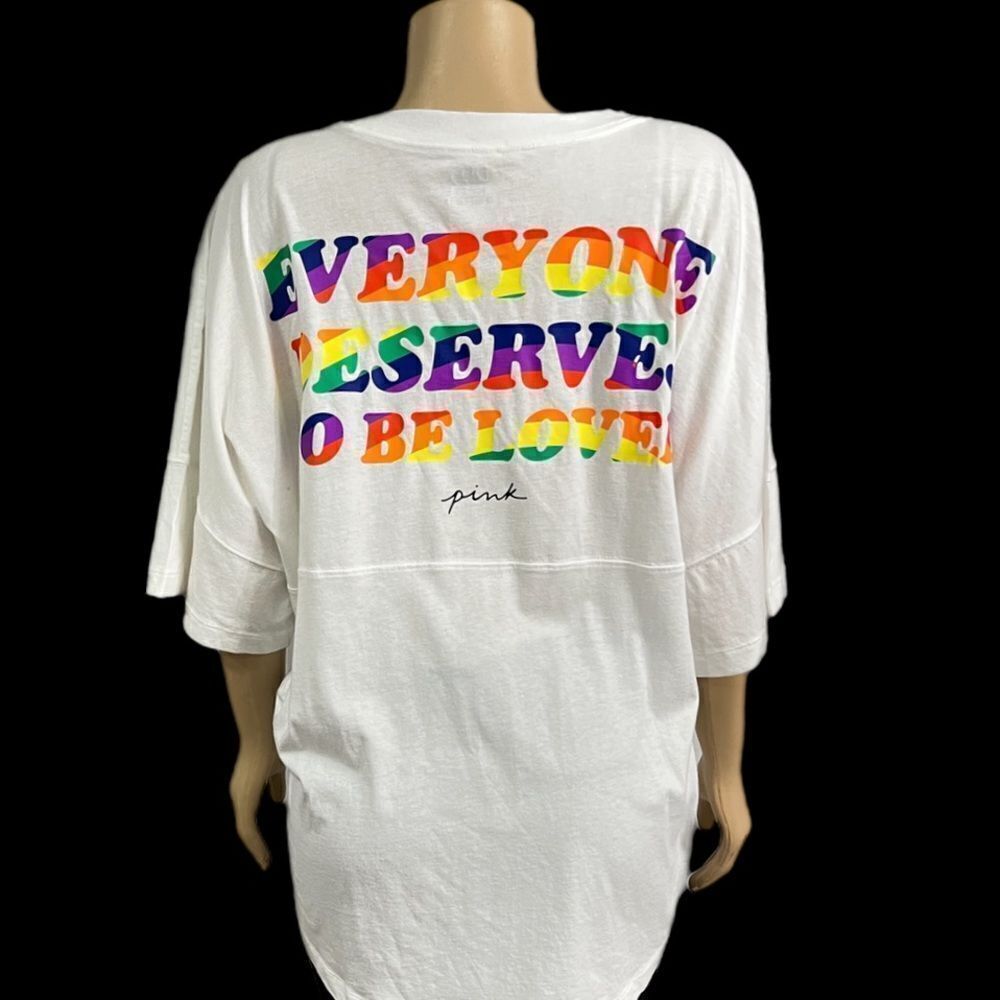 Victorias Secret Pink Varsity Everyone deserves to be Loved Oversized Tee …